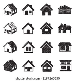 Iconos de casa. Diseño de esgrima negra. Ilustración vectorial.
