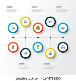House icons colored line set with juicer, crib, lamp and other office chair elements. Isolated vector illustration house icons.
