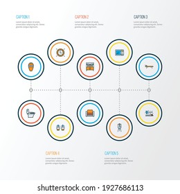 House icons colored line set with toilet, microwave, vase and other watch elements. Isolated vector illustration house icons.