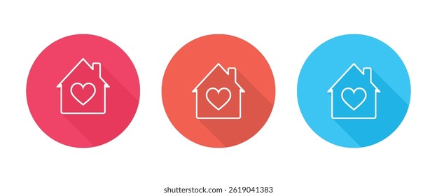 House icons with hearts, representing warmth and belonging. House with heart inside.