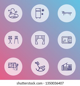 House icons line style set with modern house, barstool, microwave and other freezer elements. Isolated vector illustration house icons.