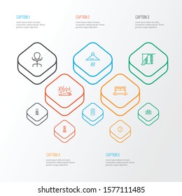 House icons line style set with stairs, double bed, exhaust hood and other carpentry elements. Isolated vector illustration house icons.