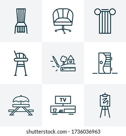 House icons line style set with armchair, drawing easel, door and other drawing elements. Isolated vector illustration house icons.