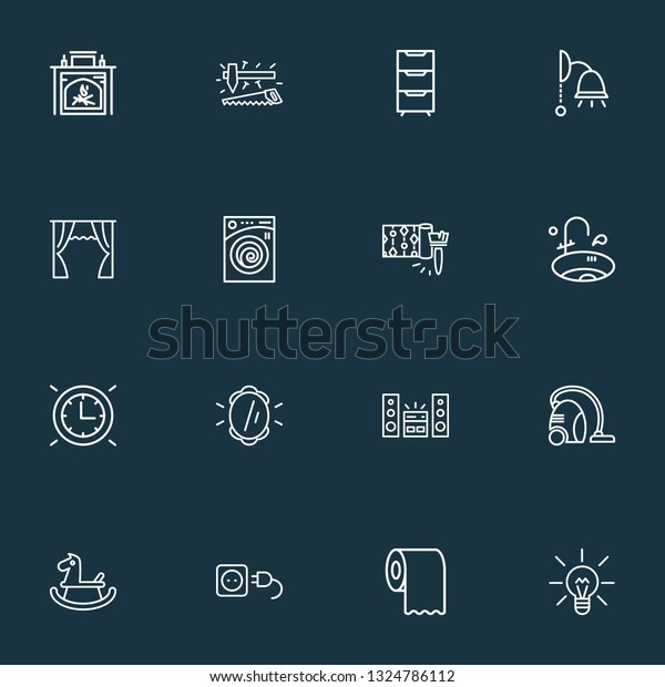 House Icons Line Style Set Fireplace Stock Vector Royalty Free