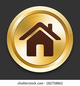 Iconos de casa en la colección de botones dorados