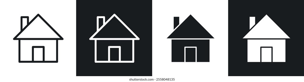 House icons pack in black and white filled and outlined versions.