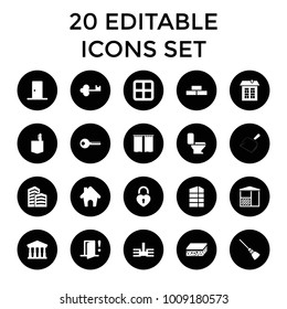 House icons. set of 20 editable filled house icons such as window, court, brick wall, office room, heart lock, home, building. best quality house elements in trendy style.