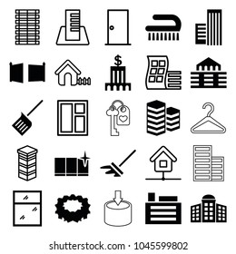 House icons. set of 25 editable filled and outline house icons such as building   isolated  sign symbol, clean window, clean brush, building, gate, bank