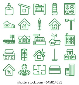 House icons set. set of 25 house outline icons such as business centre, business center building, building, mop, sponge, cooker, map location, weather vane, cargo barn