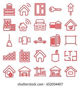 House icons set. set of 25 house outline icons such as modern curved building, building, broom, window, hanger, business center, office room, key, cargo barn, home