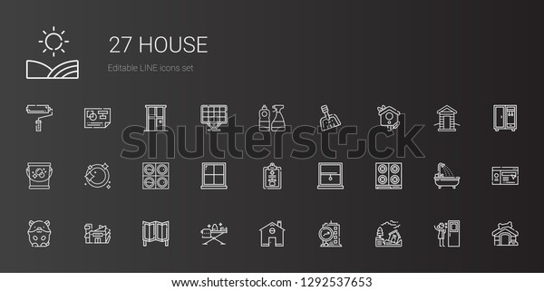 house icons\
set. Collection of house with earthquake, building, home, ironing,\
room divider, mall, hamster, stove, window, pet, washing machine.\
Editable and scalable house\
icons.