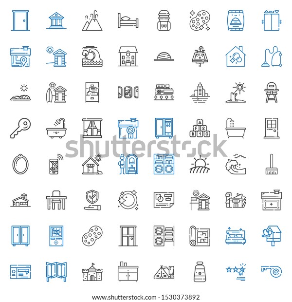 house icons\
set. Collection of house with key, rating, oil paint, tent, chest\
of drawers, castle, room divider, website, birdhouse, bed,\
blueprint. Editable and scalable house\
icons.