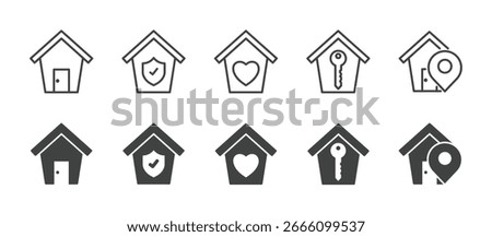 House icons set. Editable stroke. Thin line and glyph solid icon series.