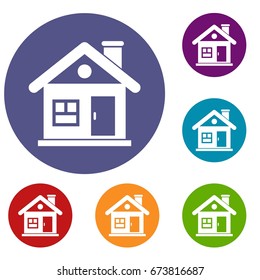 House icons set in flat circle reb, blue and green color for web