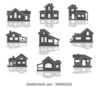 House icons set in grey and white with reflections for real estate logo design