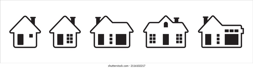 House icons set. Home with a garage icon collection. Symbol of homepage, real estate and residential. Simple flat design vector illustration.