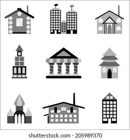House icons set, isolated black and white