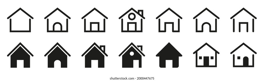 House icons set. Isolated outline house pictogram. Transparent estate symbol. Home sign in black. Real estate pictogram collection. Property illustration. Vector EPS 10