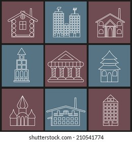 House icons set, isolated white lines design
