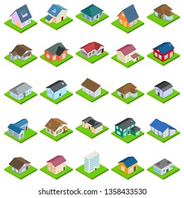 House icons set. Isometric set of 25 house vector icons for web isolated on white background