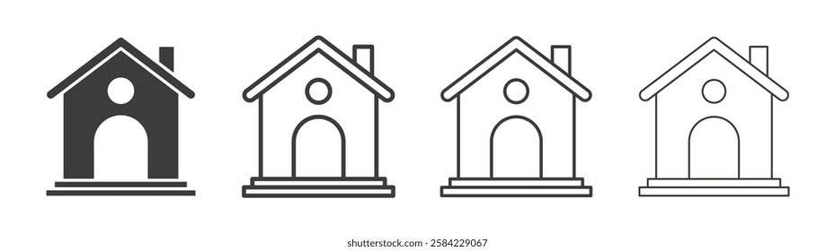 House icons set. Liner outlined and flat black color