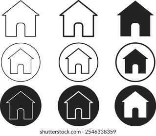 House icons set. Main page icon symbol. Set of real estate objects. Home sign in circle
