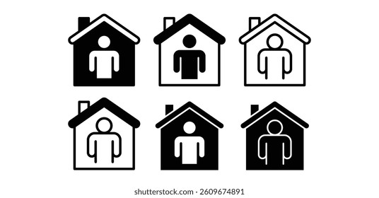 House Icons Set Minimalist Person Silhouettes in Houses Vector Design Illustration