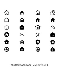 
Ícones domésticos definidos em estilo minimalista