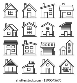 House Icons Set on White Background. Line Style Vector