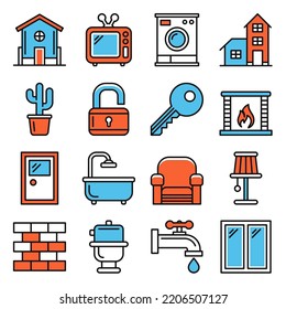 House Icons Set on White Background. Vector