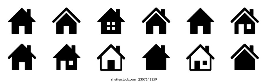 House icons set. Property line and flat symbol. Houses collection. Real estate. Web home flat icon.