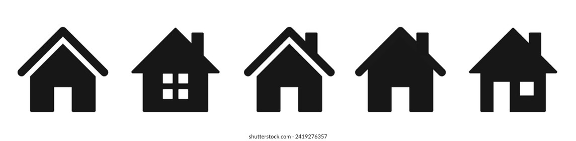 Haussymbole gesetzt. Immobilien- und Flachsymbol. Kollektion von Häusern. Immobilien. Web-Home-Wohnung-Symbol.