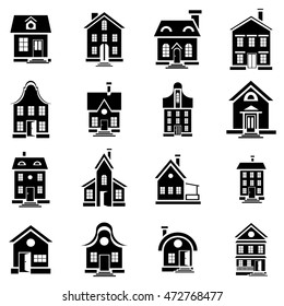 House icons set in simple style. Private residential architecture set collection vector illustration