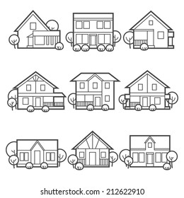 House icons set Suburb/country houses / linear flat style