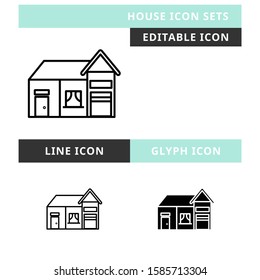 House icons set vector design, modern editable line and  glyph icon, black colour and isolated for icon presentation, website and banner
