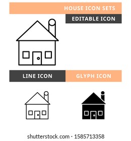 House icons set vector design, modern editable line and  glyph icon, black colour and isolated for icon presentation, website and banner
