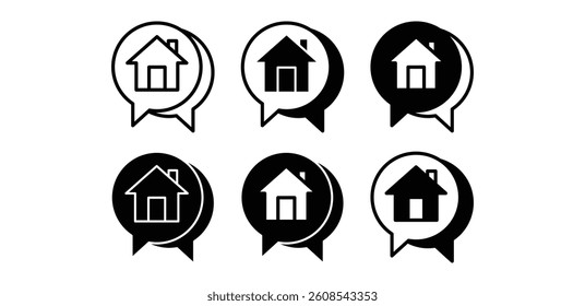 House Icons in Speech Bubbles Real Estate Communication Graphics Vector Design