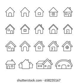House icons: thin monochrome icon set, black and white kit