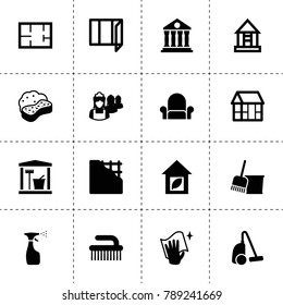 House icons. vector collection filled house icons. includes symbols such as spray bottle, bucket and broom, vacuum cleaner, wiping. use for web, mobile and ui design.