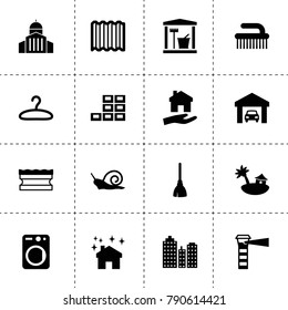 House icons. vector collection filled house icons. includes symbols such as building, car garage, broom, sponge, house clean, laundry room. use for web, mobile and ui design.