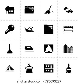 House icons. vector collection filled house icons. includes symbols such as building, broom, sponge, plunger, hanger, wiping, iron. use for web, mobile and ui design.