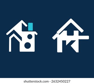  House Icons in White and Blue on a Dark Blue Background for Real Estate and Construction Industry Concepts