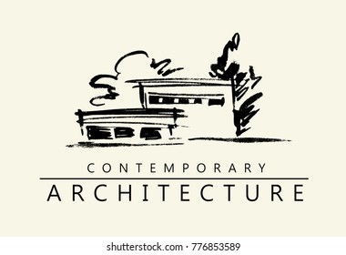 House illustration. Architecture project concept. Hand drawn artwork.
