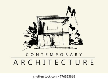 House illustration. Architecture project concept. Hand drawn artwork.