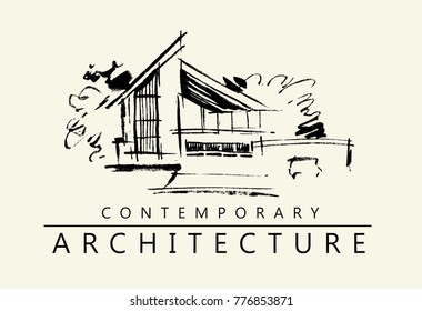House illustration. Architecture project concept. Hand drawn artwork.