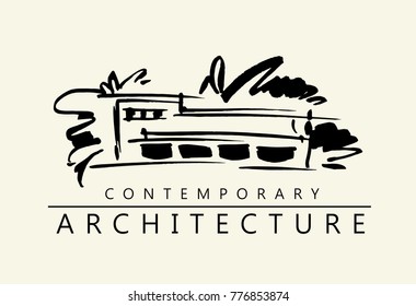 House illustration. Architecture project concept. Hand drawn artwork.