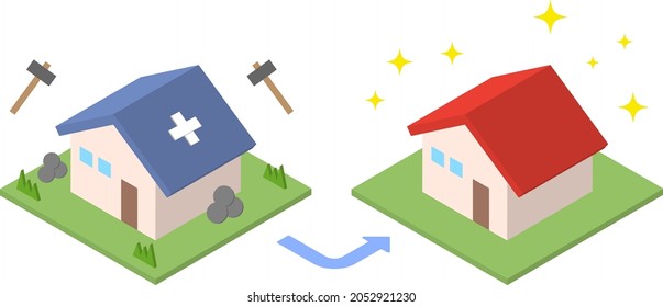 House illustration before and after remodeling