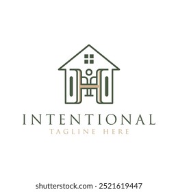 house illustration logo design with letter H
