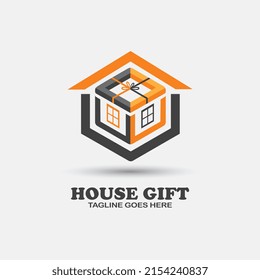 house illustration logo with gift box concept