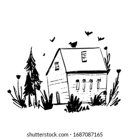 House illustration. Modern illustration for book, flyer, card, website